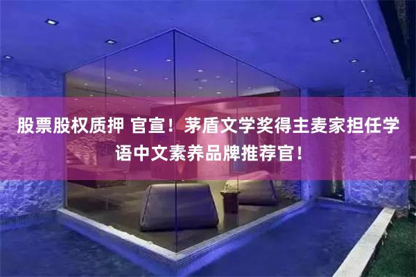 股票股权质押 官宣！茅盾文学奖得主麦家担任学语中文素养品牌推荐官！